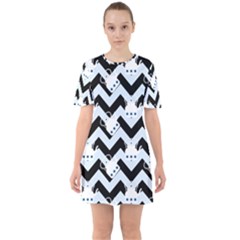 Blue Teapot Chevron Sixties Short Sleeve Mini Dress by snowwhitegirl