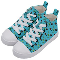 School Girl Pattern Blue Kid s Mid-top Canvas Sneakers by snowwhitegirl