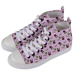 School Girl Pattern Pink Women s Mid-top Canvas Sneakers by snowwhitegirl