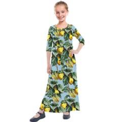 Fruit Branches Blue Kids  Quarter Sleeve Maxi Dress by snowwhitegirl