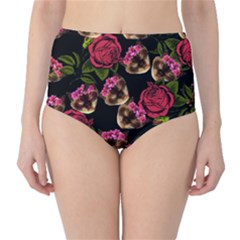 Lazy Cat Floral Pattern Black Classic High-waist Bikini Bottoms by snowwhitegirl