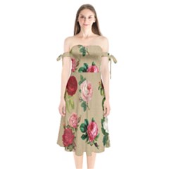 Flower 1770189 1920 Shoulder Tie Bardot Midi Dress by vintage2030