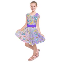 Medium Purple Magic Unicorn Pattern Kids  Short Sleeve Dress by PattyVilleDesigns