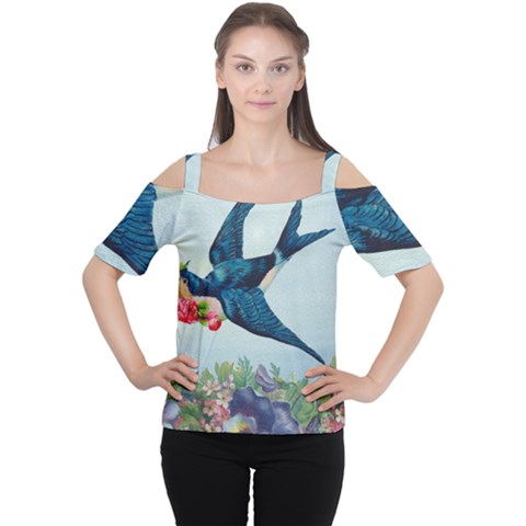 Blue Bird Cutout Shoulder Tee by vintage2030