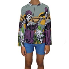 Playing Skeleton Kids  Long Sleeve Swimwear by vintage2030