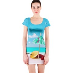 Red Chili Peppers On The Beach Short Sleeve Bodycon Dress by FunnyCow