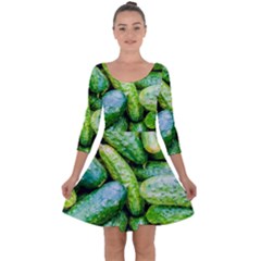 Pile Of Green Cucumbers Quarter Sleeve Skater Dress by FunnyCow