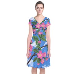 Cherry Blossoms Short Sleeve Front Wrap Dress by lwdstudio