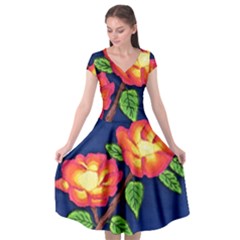 Sunset Flowers Cap Sleeve Wrap Front Dress by lwdstudio