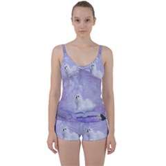 Cute Little Maltese, Soft Colors Tie Front Two Piece Tankini