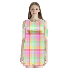 Pastel Rainbow Sorbet Ice Cream Check Plaid Shoulder Cutout Velvet One Piece by PodArtist