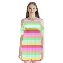 Pastel Rainbow Sorbet Horizontal Deck Chair Stripes Shoulder Cutout Velvet One Piece by PodArtist