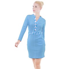 Oktoberfest Bavarian Blue Mini Houndstooth Check Button Long Sleeve Dress by PodArtist