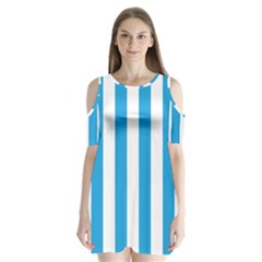 Oktoberfest Bavarian Blue And White Large Cabana Stripes Shoulder Cutout Velvet One Piece by PodArtist