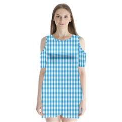 Oktoberfest Bavarian Blue And White Large Gingham Check Shoulder Cutout Velvet One Piece by PodArtist