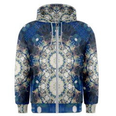 Painted Blue Mandala Flower On Canvas Men s Zipper Hoodie by pepitasart