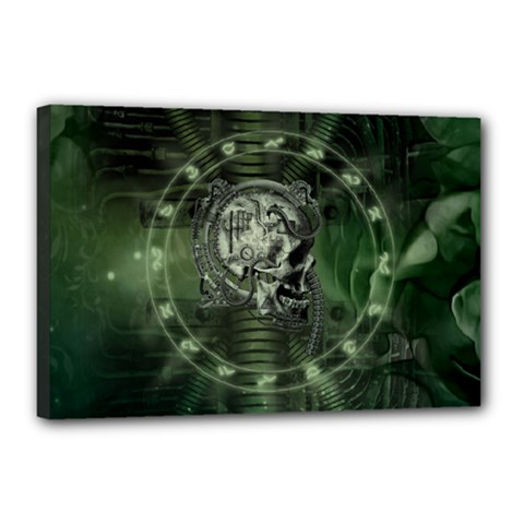 Awesome Creepy Mechanical Skull Canvas 18  X 12  (stretched) by FantasyWorld7