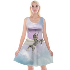 Cute Little Pegasus In The Sky, Cartoon Reversible Velvet Sleeveless Dress by FantasyWorld7