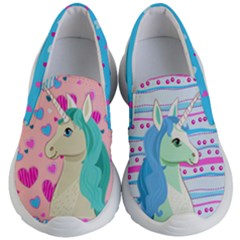 Deep Sky Blue Love Unicorn Prints Kid s Lightweight Slip Ons by PattyVilleDesigns