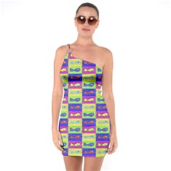 Cartoon Style Marine Life Motif Pattern One Soulder Bodycon Dress by dflcprints