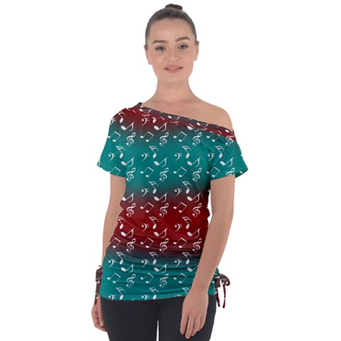 Red Teal Music Tie-up Tee by snowwhitegirl