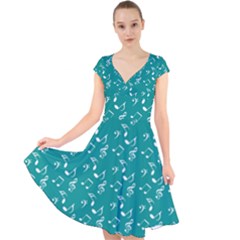 Teal Music Cap Sleeve Front Wrap Midi Dress by snowwhitegirl