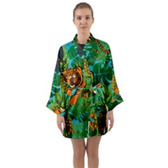 Tropical Pelican Tiger Jungle Blue Long Sleeve Kimono Robe by snowwhitegirl