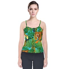 Tropical Pelican Tiger Jungle Blue Velvet Spaghetti Strap Top by snowwhitegirl