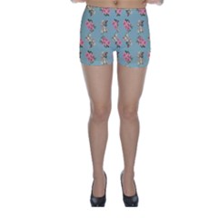 Retro Dog Floral Pattern Blue Skinny Shorts by snowwhitegirl