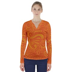 Pop Orange V-neck Long Sleeve Top by ArtByAmyMinori