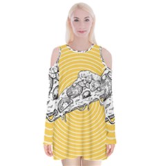 Pop Art Pizza Velvet Long Sleeve Shoulder Cutout Dress by Valentinaart