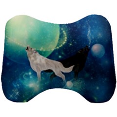 Awesome Black And White Wolf In The Universe Head Support Cushion by FantasyWorld7