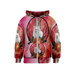 Cute Pemeranian With Flowers Kids  Zipper Hoodie by FantasyWorld7