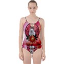 Cute Pemeranian With Flowers Cut Out Top Tankini Set View1