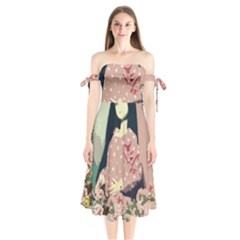 Rose Floral Doll Shoulder Tie Bardot Midi Dress by snowwhitegirl