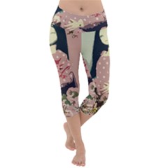 Rose Floral Doll Lightweight Velour Capri Yoga Leggings by snowwhitegirl