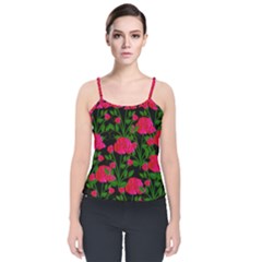 Roses At Night Velvet Spaghetti Strap Top by snowwhitegirl