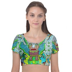 Cosmic Planet Angel Velvet Short Sleeve Crop Top  by chellerayartisans