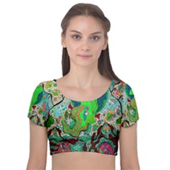 Volcanic Seahorse Velvet Short Sleeve Crop Top  by chellerayartisans