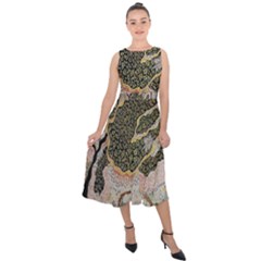 Lizard Volcano Midi Tie-back Chiffon Dress by chellerayartisans