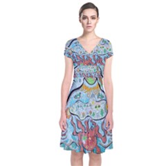 Volcano Submarine Short Sleeve Front Wrap Dress by chellerayartisans