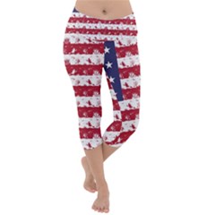 Usa Flag Halloween Holiday Nightmare Stripes Lightweight Velour Capri Yoga Leggings by PodArtist