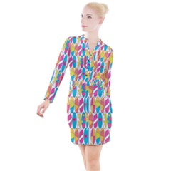 Mini Rainbow Colored Waikiki Surfboards  Button Long Sleeve Dress by PodArtist