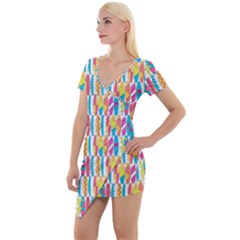 Rainbow Colored Waikiki Surfboards  Short Sleeve Asymmetric Mini Dress by PodArtist