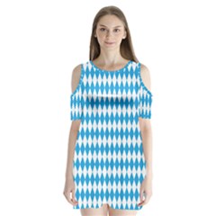 Oktoberfest Bavarian Blue And White Large Diagonal Diamond Pattern Shoulder Cutout Velvet One Piece by PodArtist