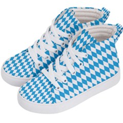 Oktoberfest Bavarian Blue And White Large Diagonal Diamond Pattern Kid s Hi-top Skate Sneakers by PodArtist