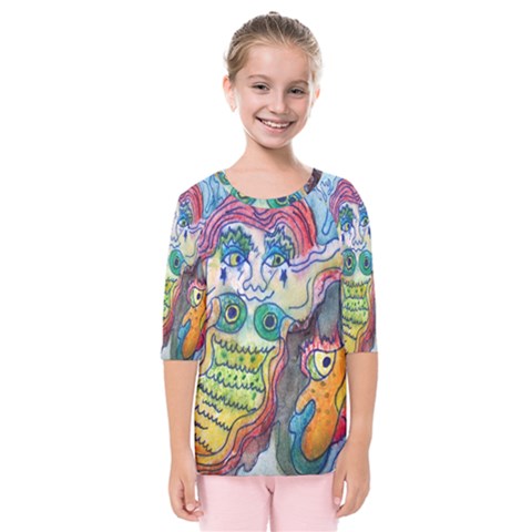 Watercolor Mermaid Kids  Quarter Sleeve Raglan Tee by chellerayartisans