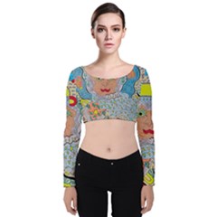 Cosmic Moon Angel Velvet Long Sleeve Crop Top by chellerayartisans