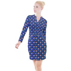 Frida Blue Button Long Sleeve Dress by snowwhitegirl