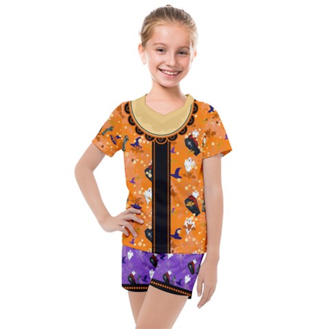 Orange & Violet Halloween Party Costume Kids  Mesh Tee And Shorts Set by PattyVilleDesigns